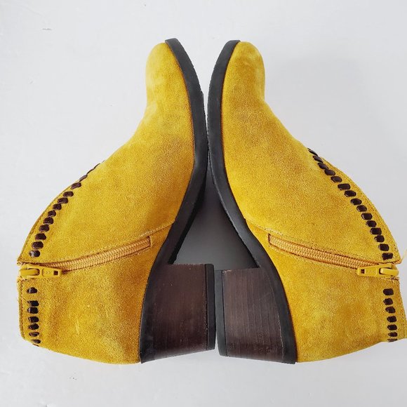 BUENO Genuine Leather Suede Mustard Yellow Boho Booties - Picture 7 of 11